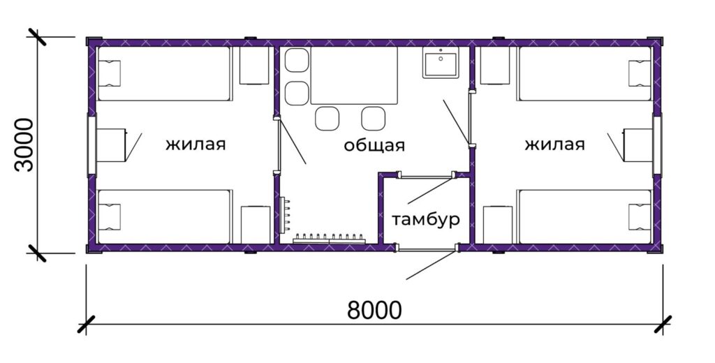 Жилой бытовой модуль 24 м2 на 4 места