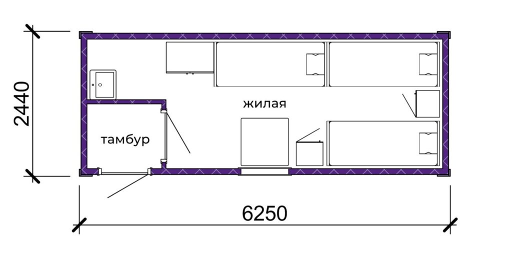 Жилой бытовой модуль 15,25 м2 на 6 мест